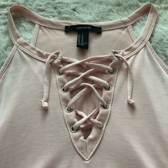💙BOGO Pale Pink Lace Up Top - Picture 2 of 2
